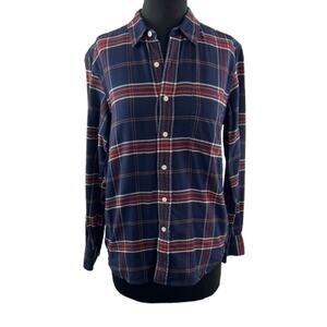 MUJI Flannel Top Plaid Collared Long Sleeve Classic Button-Up Size X-Small XS